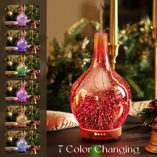 Rose Gold Essential Oil Diffuser 3D Glass Aromatherapy Ultrasonic Humidifier, Waterless Auto-Off, Timer Setting, BPA Free, Air Refresh for Home Hotel Yoga Leisure SPA Gift 150Ml