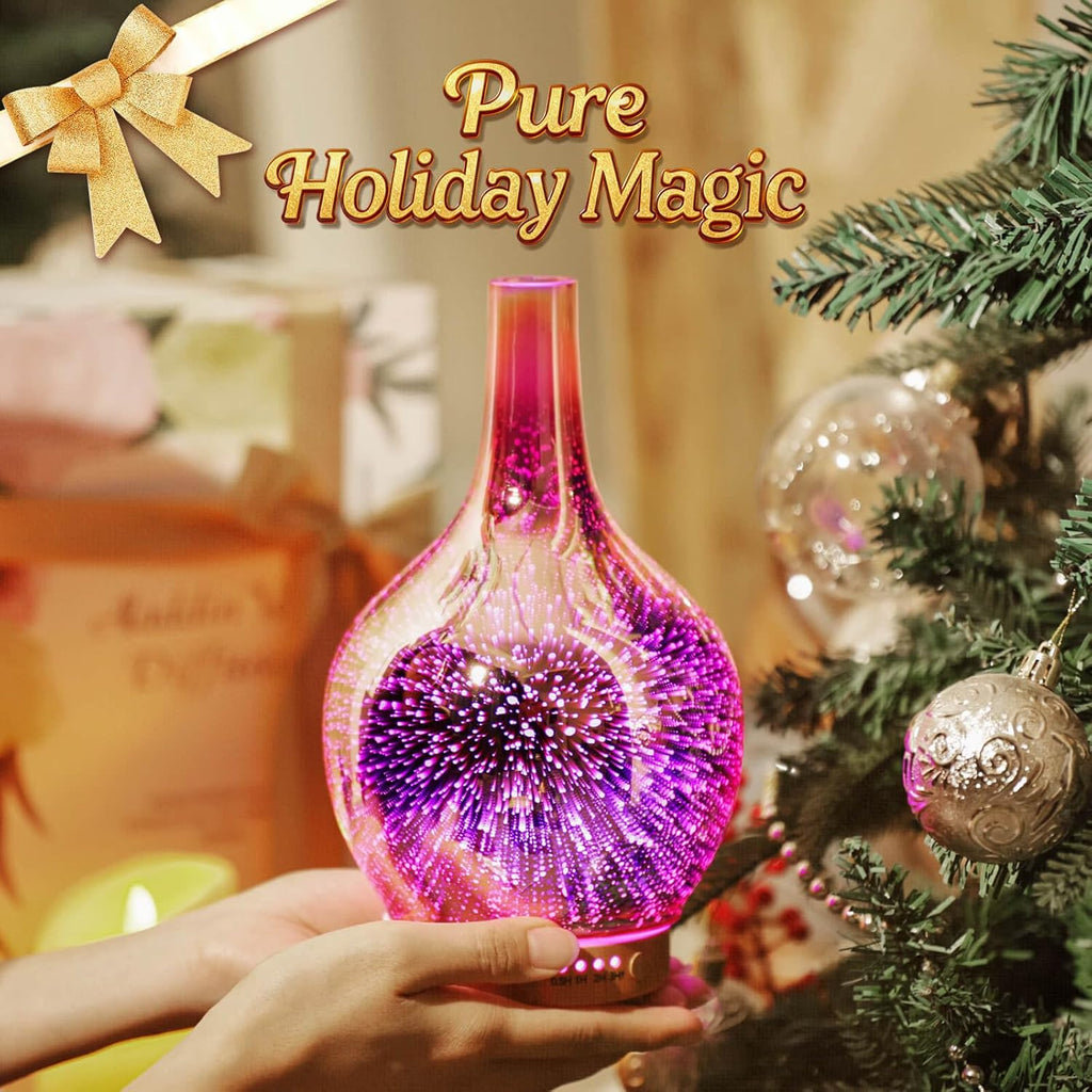 Rose Gold Essential Oil Diffuser 3D Glass Aromatherapy Ultrasonic Humidifier, Waterless Auto-Off, Timer Setting, BPA Free, Air Refresh for Home Hotel Yoga Leisure SPA Gift 150Ml